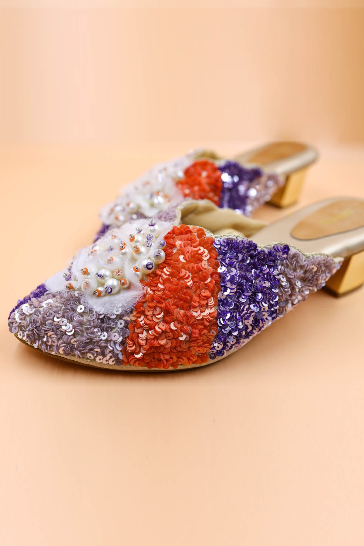 Buy Gold Sequins Embellished Mules Online